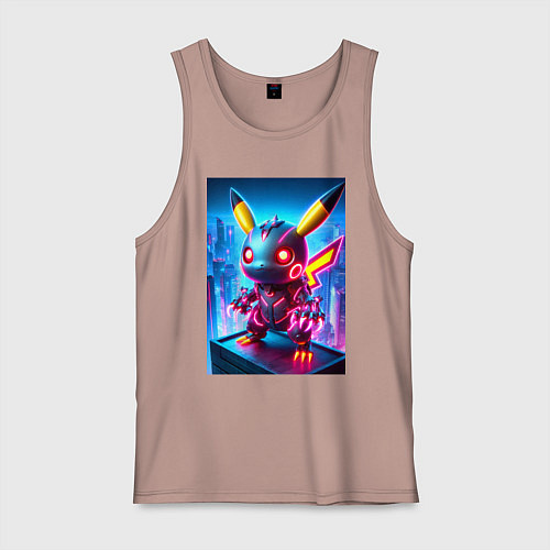 Мужская майка Ужасный пикачу - нейроарт неоновое свечение / Пыльно-розовый – фото 1