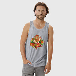 Майка мужская хлопок Русский медведь по ягоды, цвет: меланж — фото 2