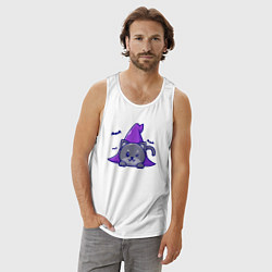 Майка мужская хлопок Halloween kitty, цвет: белый — фото 2