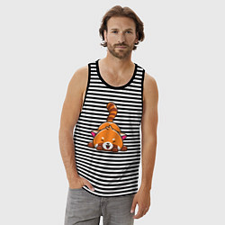 Майка мужская хлопок Cute red panda, цвет: черная тельняшка — фото 2