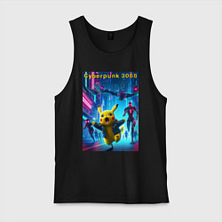 Мужская майка Cyberpunk 3088 - Pikachu pursuit - neon glow