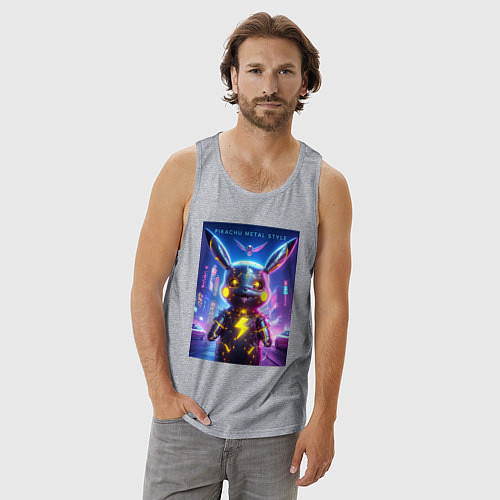 Мужская майка Cyber Pikachu - metal style neon glow / Меланж – фото 3