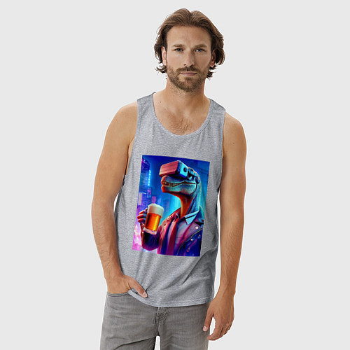 Мужская майка Пивозавр в виртуальных очках - нейроарт / Меланж – фото 3