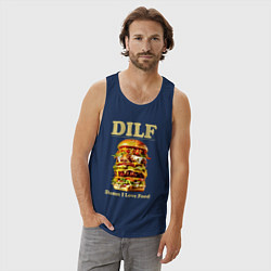 Майка мужская хлопок DILF damn I love foods, цвет: тёмно-синий — фото 2