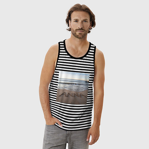 Мужская майка Имя Анна на песке / Черная тельняшка – фото 3