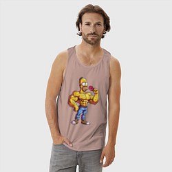 Майка мужская хлопок Гомер культурист, цвет: пыльно-розовый — фото 2