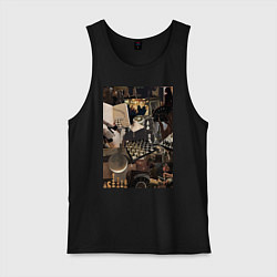 Майка мужская хлопок Шахматы коллаж, цвет: черный