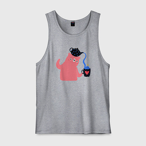 Мужская майка Чаепитие у мишки / Меланж – фото 1