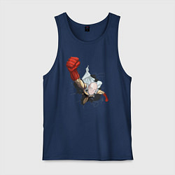 Майка мужская хлопок Ванпанчмен Сайтама удар, цвет: тёмно-синий