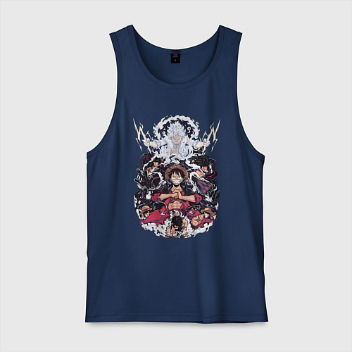 Мужская майка Ван-Пис Луффи Монки коллаж / Тёмно-синий – фото 1