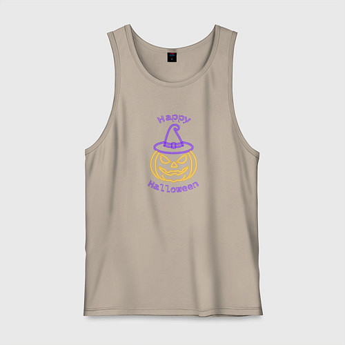 Мужская майка Неоновая тыква в шляпе ведьмы / Миндальный – фото 1