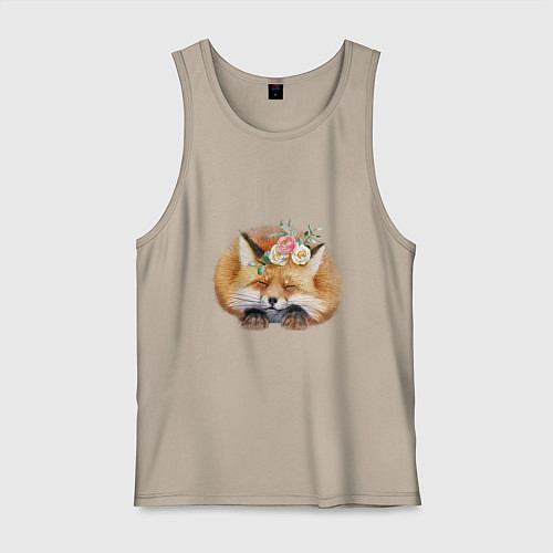 Мужская майка Милая пушистая лисичка в цветах / Миндальный – фото 1