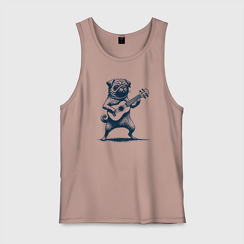 Мужская майка Мопс с гитарой укулеле / Пыльно-розовый – фото 1