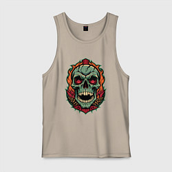 Майка мужская хлопок Череп в стиле тату, цвет: миндальный