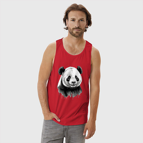 Мужская майка Панда портрет черно белый / Красный – фото 3