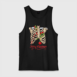 Майка мужская хлопок Merry Christmas - skeleton, цвет: черный