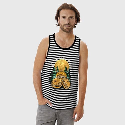 Мужская майка Хэллоуин страшные тыквы / Черная тельняшка – фото 3