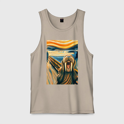 Мужская майка Морж кричит на картине Эдварда Мунка - мем искусст / Миндальный – фото 1