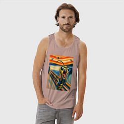 Майка мужская хлопок Оса кричит на картине Эдварда Мунка - мем искусств, цвет: пыльно-розовый — фото 2