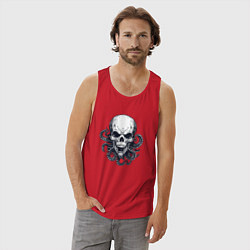 Майка мужская хлопок Череп с щупальцами, цвет: красный — фото 2