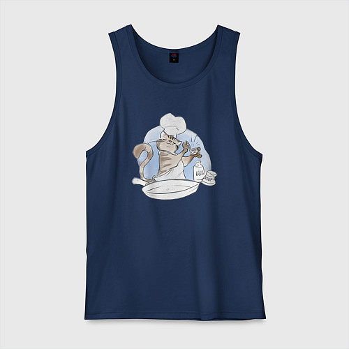 Мужская майка Кот готовит еду / Тёмно-синий – фото 1