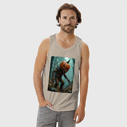 Майка мужская хлопок Тыквенный монстр, цвет: миндальный — фото 2