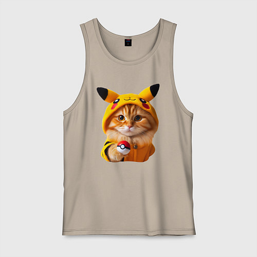 Мужская майка Рыжий котёнок покемон - нейроарт / Миндальный – фото 1