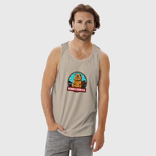 Мужская майка Бобер и надпись / Миндальный – фото 3