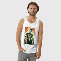 Майка мужская хлопок Готический скелет - хэллоуин, цвет: белый — фото 2