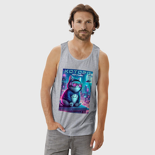 Мужская майка Которо на крыше небоскрёба - мем / Меланж – фото 3