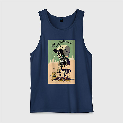 Мужская майка Прикольный черепок - хэллоуин / Тёмно-синий – фото 1
