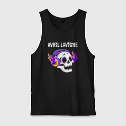 Майка мужская хлопок Avril Lavigne - неоновый череп, цвет: черный