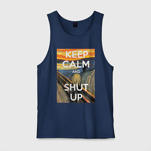 Мужская майка Успокойся и заткнись - девиз / Тёмно-синий – фото 1