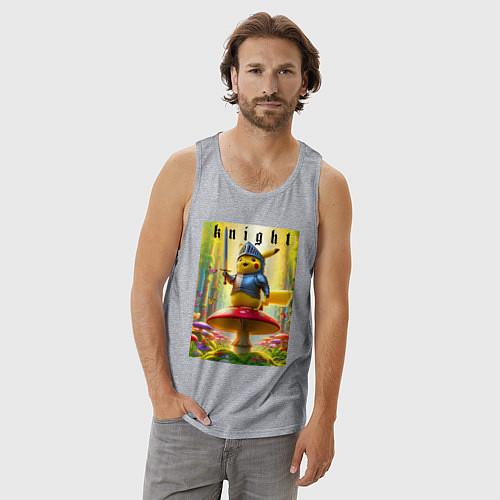 Мужская майка Пикачу - рыцарь на мухоморе / Меланж – фото 3