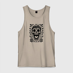 Майка мужская хлопок Татуировка смеющегося черепа, цвет: миндальный