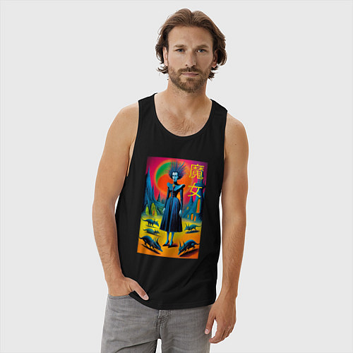 Мужская майка Портрет ведьмы со зверушками - готика / Черный – фото 3