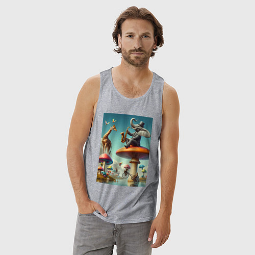 Мужская майка Слон играет на саксофоне жирафу / Меланж – фото 3