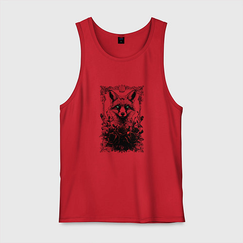Мужская майка Лис с красными розами / Красный – фото 1