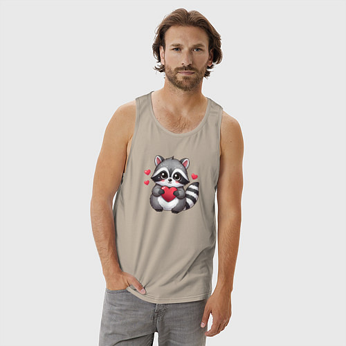 Мужская майка Милый енотик с сердечком / Миндальный – фото 3