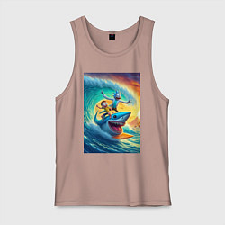 Майка мужская хлопок Рик и Морти - сёрфинг на акуле, цвет: пыльно-розовый