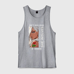 Майка мужская хлопок Девушка из аниме с розой, цвет: меланж