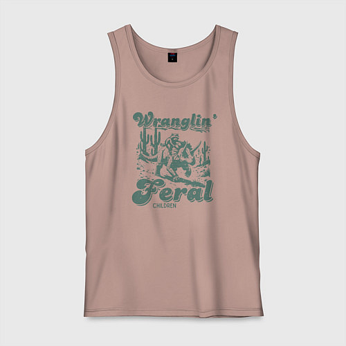 Мужская майка Управляю дикими детьми - енот на динозавре / Пыльно-розовый – фото 1