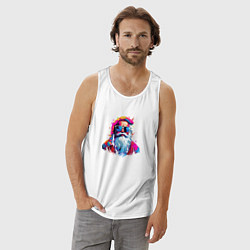 Майка мужская хлопок Дед мороз в красках, цвет: белый — фото 2