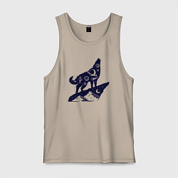 Майка мужская хлопок Космический волк, цвет: миндальный