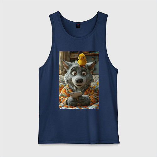 Мужская майка Волк и цыпа / Тёмно-синий – фото 1