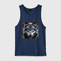 Майка мужская хлопок Взгляд серого волка, цвет: тёмно-синий
