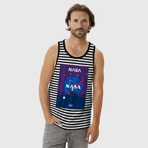 Мужская майка NASA фиолетовый плакат / Черная тельняшка – фото 3