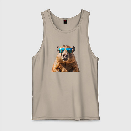 Мужская майка Капибара в модных очках / Миндальный – фото 1