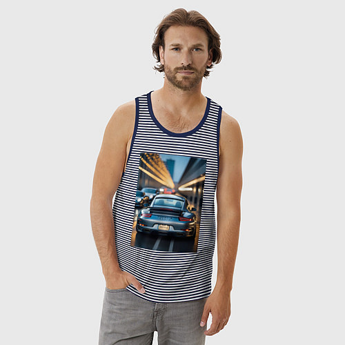 Мужская майка Porsche 911 в городе / Синяя тельняшка – фото 3