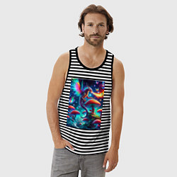 Майка мужская хлопок Сказочный дракон на планете неоновых грибов, цвет: черная тельняшка — фото 2